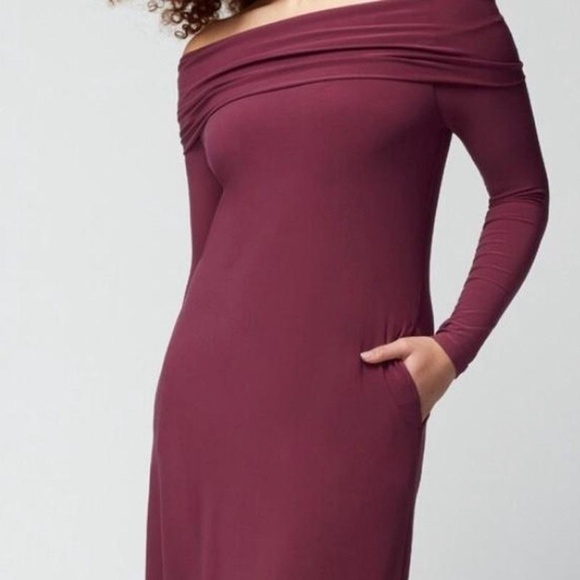 NWT Soma Matte Jersey Dress Midi Bra Dress Shelf Bra Off Shoulder Pockets Large - Picture 5 of 12